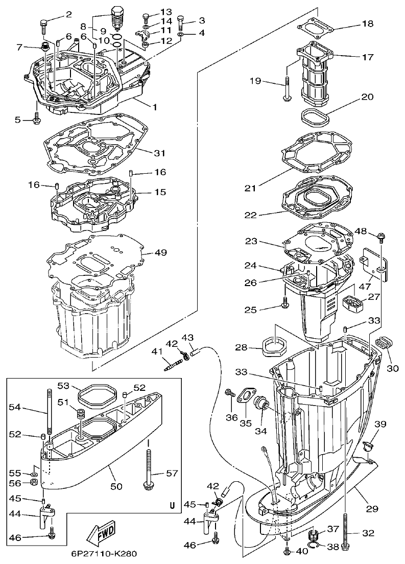 Yamaha F250GET, FL250GET UPPER CASING parts diagram